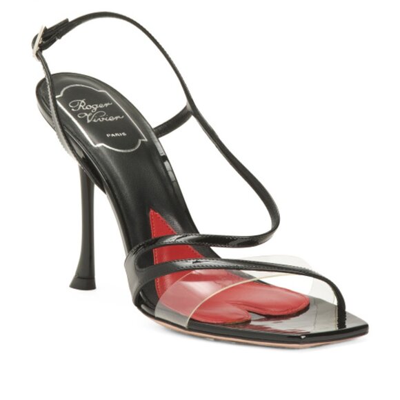 NEW ROGER VIVIER Made In Italy Patent Leather Heel Sandals black 4964tn - Picture 2 of 6